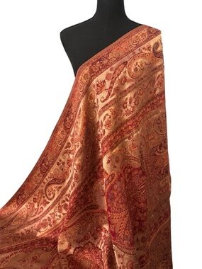 Paisley Satin Wrap Scarf in Copper and Burgundy